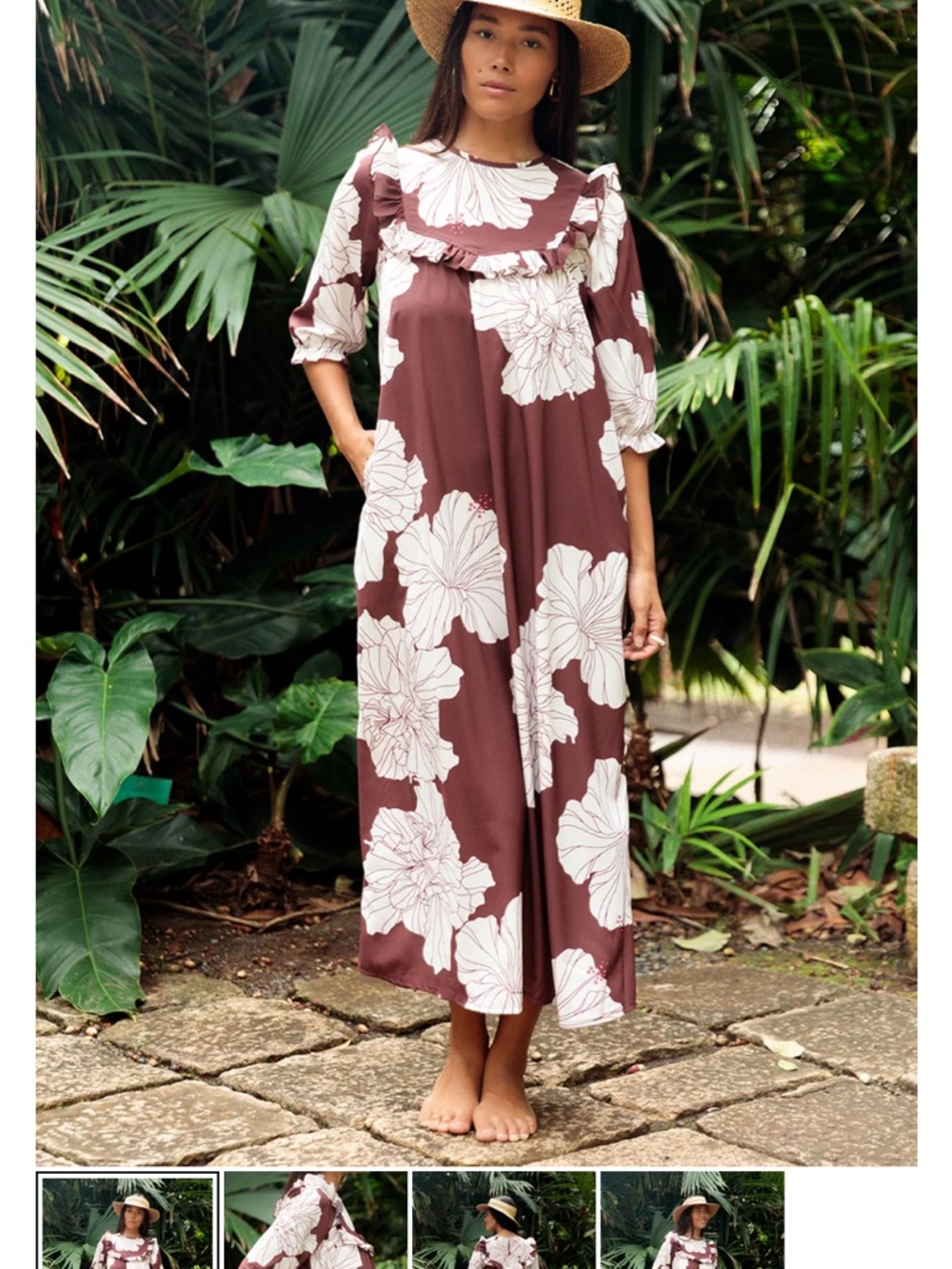 Ava Sky Brown Maxi Dress Fighting Eel Dress Aloha summer hibiscus Java large NWT